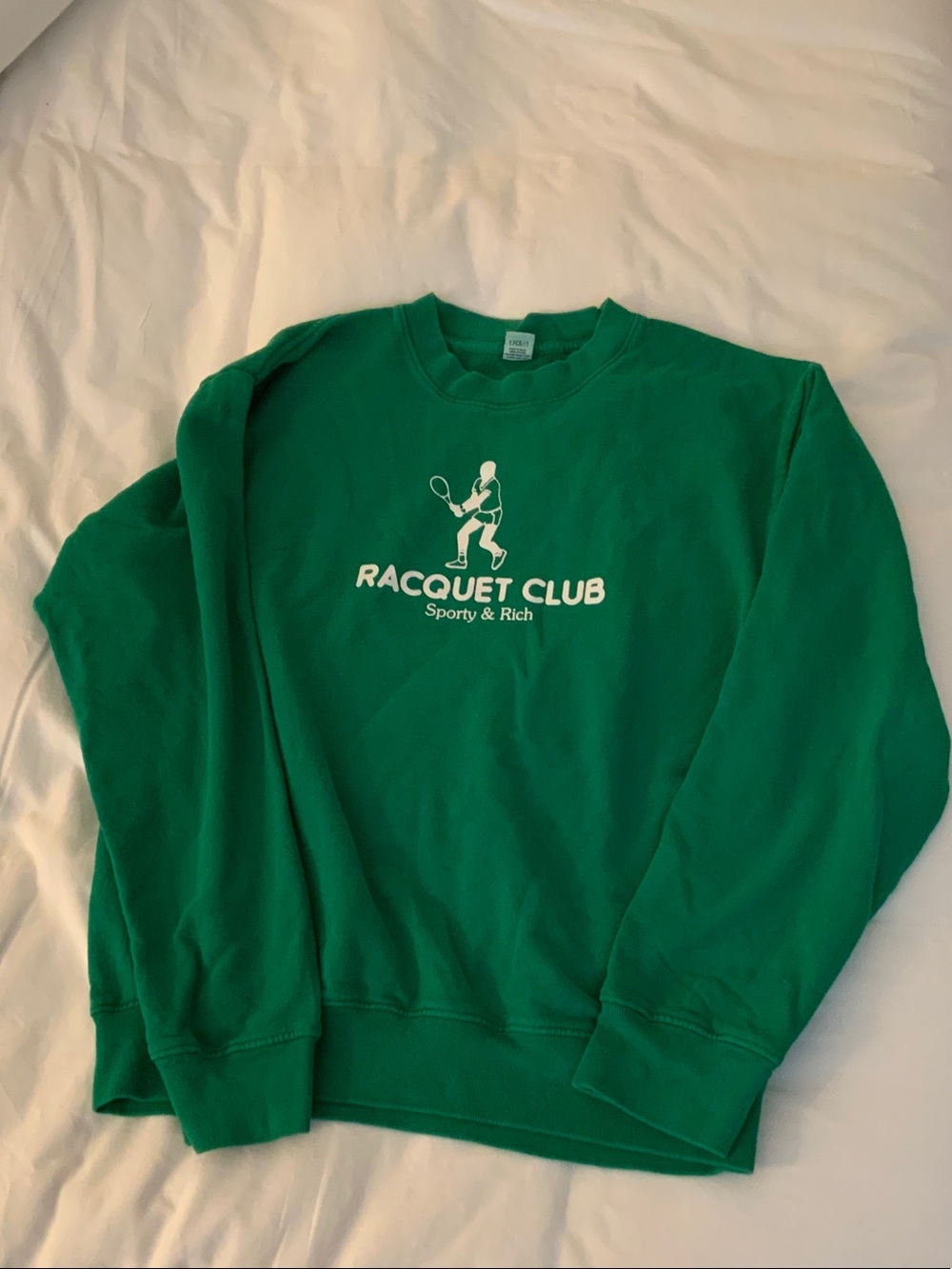 Sporty & Rich Green Racquet Club Crewneck Sweatshirt with White Logo